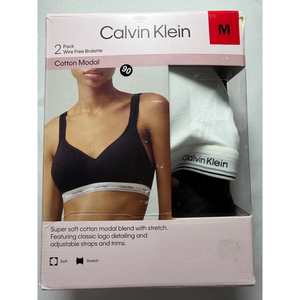 Calvin Klein 2 Pack Cotton Modal Wire Free Bralette Black White Medium Set NEW